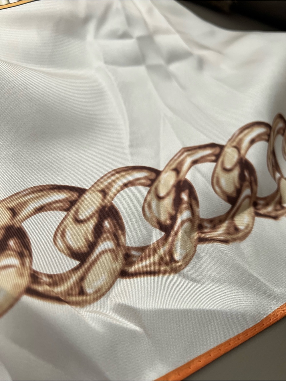 Silk Chain & Floral Print Scarf Cream Pink Gold 34” Square - Picture 5 of 8